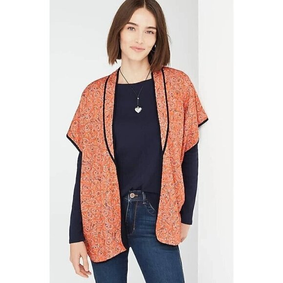 J Jill Belted Quilted Ruana Size XL-3X NWT Orange Paisley Belted Jacket Kimono - Picture 4 of 16